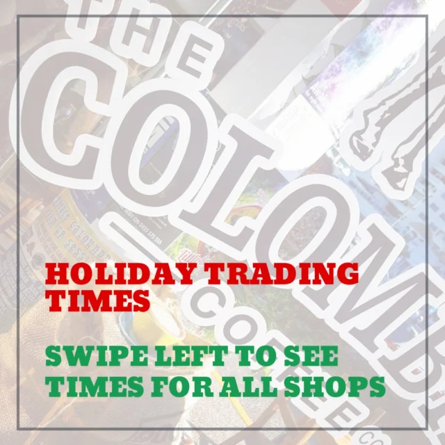 Holiday trading hours across all 5 shops 🎄☕️

A few short days, a couple of well earned breaks, then straight back to business.

Check the details below before you head out and we’ll see you for your coffee fix over the holidays 🐴☕